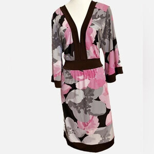 Goddess Pink and Brown Floral Asian Inspired Midi Dress